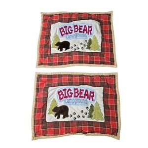 Vintage Pair 2 Woolrich Kids 20x26 Big Bear Campground Quilt Pillow Sham *flaw